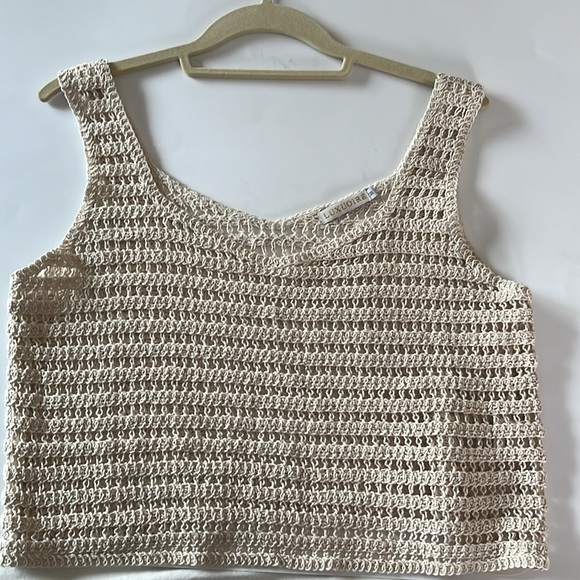 Luxuoire knit crochet mesh crop top sleeveless cream color size medium - Picture 11 of 11